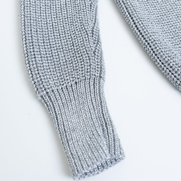 American Apparel Metallic Cable Knit Sweater Silver XS - Picture 3 of 11